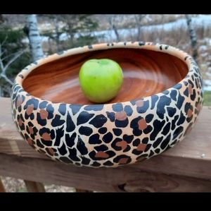 Handpainted cheetah vtg wood Bowl upcycled animal print